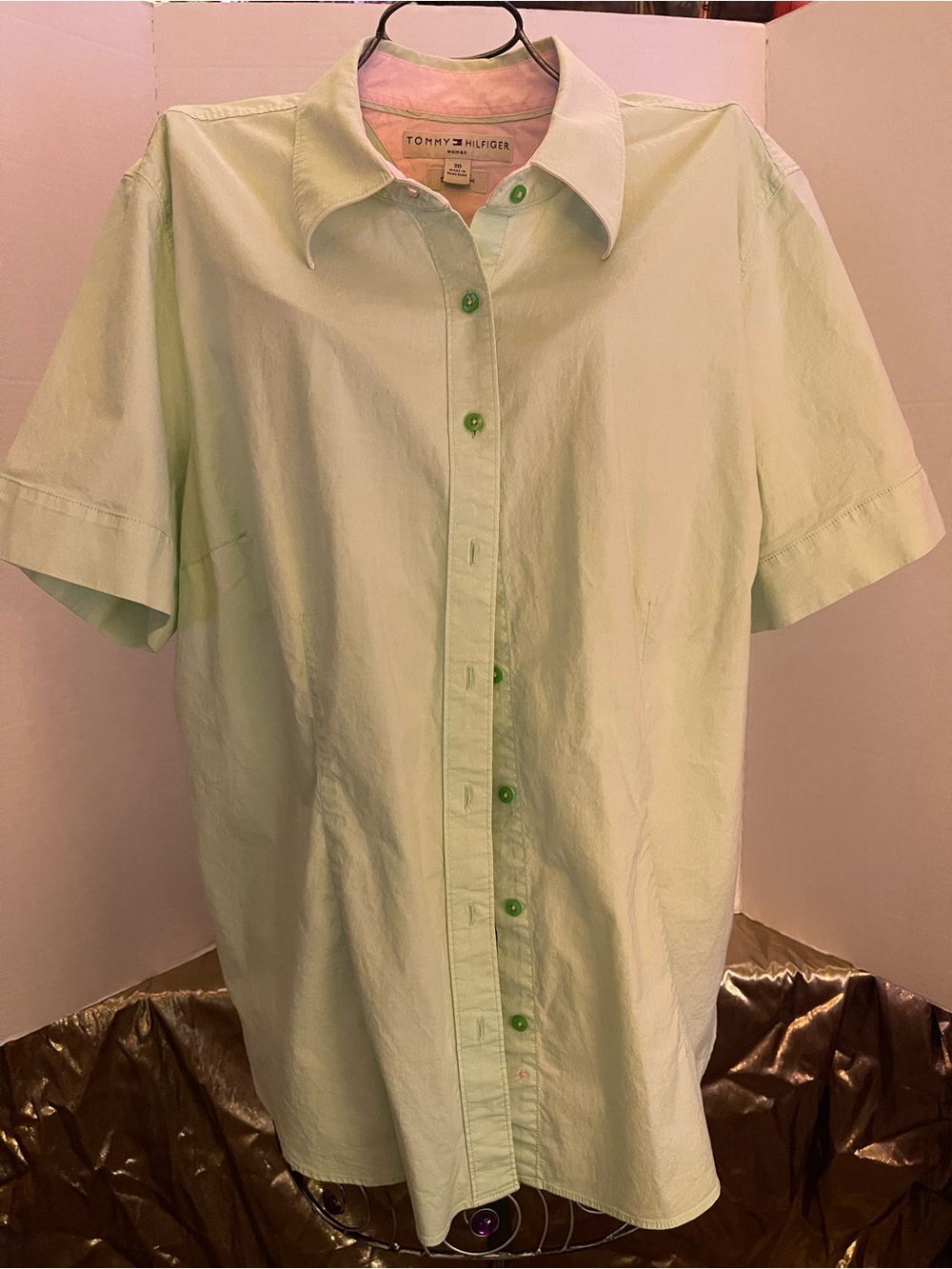 TOMMY HILFIGER Mint Green Short-Sleeve Button-Down blouse  Size 20